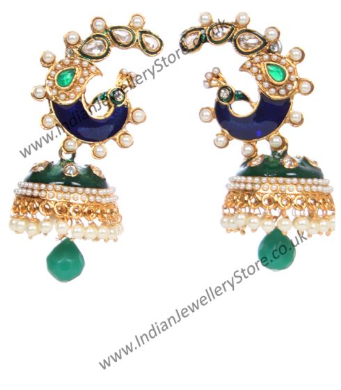 Large Peacock Multi Coloured Jhumka EGGL10349 Indian Jewellery