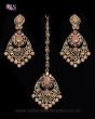 Antique Chandelier earring & Tikka Set, Peach - PRAJANA NAPC11361 Indian Jewellery