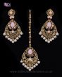 Antique Chandelier earring & Tikka Set, Blush Pink - PRAJANA NAPC11362 Indian Jewellery