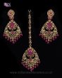 Antique Chandelier earring & Tikka Set, Ruby Maroon - PRAJANA NARC11363 Indian Jewellery