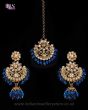 Champagne Antique Medium Tikka & Dangler Jhumki Earring Set - royal blue IALK11616 Indian Jewellery