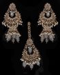 Mughal Antique American Diamond Jhumka Earrings & Tikka Set - grey IAEA11627 Indian Jewellery