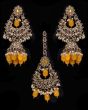 Mughal Antique American Diamond Jhumka Earrings & Tikka Set - yellow IAYA11630 Indian Jewellery