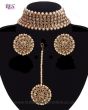 Champagne American Diamond Wide Choker, Studs & Tikka NANA11298 Indian Jewellery