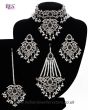 Silver Mughal Princess Indian Jewellery Set - Choker, Ear, Tikka & Jhumar - black NSBC11544 Indian Jewellery