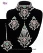 Silver Mughal Princess Indian Jewellery Set - Choker, Ear, Tikka & Jhumar - baby pink & mint green NSPC11546 Indian Jewellery