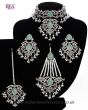Silver Mughal Princess Indian Jewellery Set - Choker, Ear, Tikka & Jhumar - mint green NSGC11550 Indian Jewellery