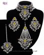 Silver Mughal Princess Indian Jewellery Set - Choker, Ear, Tikka & Jhumar - yellow NSYC11554 Indian Jewellery