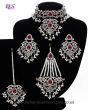 Silver Mughal Princess Indian Jewellery Set - Choker, Ear, Tikka & Jhumar - fuchsia pink NSPC11555 Indian Jewellery