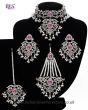 Silver Mughal Princess Indian Jewellery Set - Choker, Ear, Tikka & Jhumar - medium pink NSPC11556 Indian Jewellery