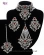 Silver Mughal Princess Indian Jewellery Set - Choker, Ear, Tikka & Jhumar - maroon red NSRC11559 Indian Jewellery