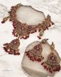 Jali Work 22k Antique Gold & Maroon, Bell Necklace Set NARP0335 Indian Jewellery
