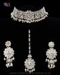 Silver, Pearl & Crystal Indian Choker Necklace Set NSWC11744 Indian Jewellery