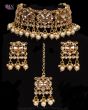 Traditional Pearl Indian Choker & Studs Jewellery Set - Champagne NENP11859 Indian Jewellery