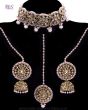 Antique Indian CZ Diamond Jewellery: Choker, Jhumki & Tikka - Blush Pink LAPA12067 Indian Jewellery