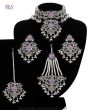 Silver Mughal Princess Indian Jewellery Set - Choker, Ear, Tikka & Jhumar - lilac (light purple) NSUC11999 Indian Jewellery