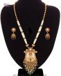Pearl & Matte Gold Indian Mala & Jhumkis NEGL12015 Indian Jewellery