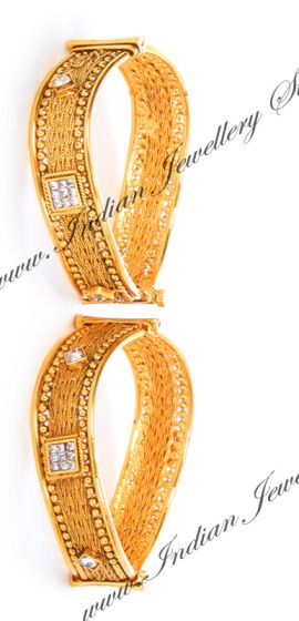 2 x American Diamond 22k Indian Wave Bangles, 2.8 WGWA10144 Indian Jewellery