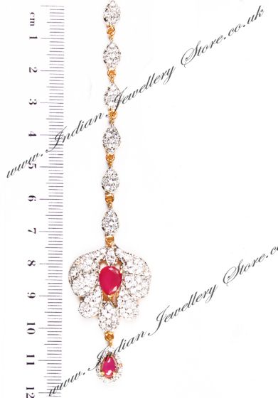 Ruby Small/Medium Indian Fine American Diamond Tikka ZGRA04363 Indian Jewellery
