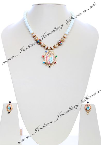 Medium Indian God/ Goddess / Pooja Pendant Mala - Radha Krishna Couple NGMK04794 Indian Jewellery