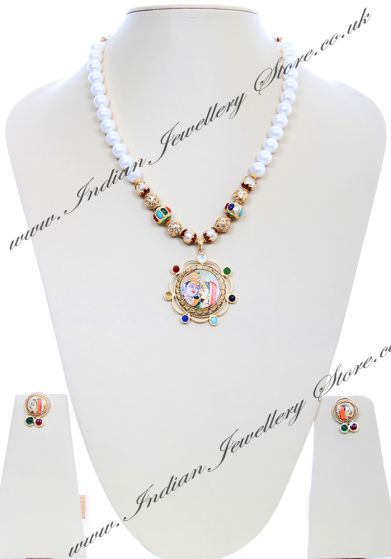 Medium Indian God/ Goddess / Pooja Pendant Mala - Radha Krishna Couple NGMK04796 Indian Jewellery