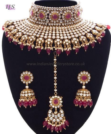 Ruby Maroon Sabyasachi Inspired Bridal Jewellery Set NERK11159 Indian Jewellery
