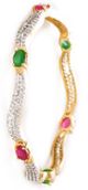 2 x Ruby, Green CZ Indian Wave Bangles, 2.8 WGAA04210 Indian Jewellery