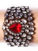 Statement Wide Oxidised Kundan Bracelet - Maroon WARK03567 Indian Jewellery