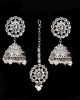 American Diamond, Silver Jhumki Indian Earrings & Tikka ISWA11567 Indian Jewellery