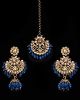 Champagne Antique Medium Tikka & Dangler Jhumki Earring Set - royal blue IALK11616 Indian Jewellery