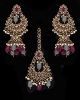 Mughal Antique American Diamond Jhumka Earrings & Tikka Set - ruby maroon red & grey mix IAEA11625 Indian Jewellery