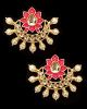 Crescent Moon & Lotus Flower, Pearl Oversized Asian Stud Earrings - Neon Pink EEPK11243 Indian Jewellery