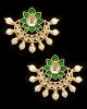 Crescent Moon & Lotus Flower, Pearl Oversized Asian Stud Earrings - Grass Green EEGK11245 Indian Jewellery