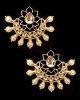 Crescent Moon & Lotus Flower, Pearl Oversized Asian Stud Earrings - Black EEBK11240 Indian Jewellery