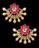 Crescent Moon & Lotus Flower, Pearl Oversized Asian Stud Earrings - Fuchsia Pink EEPK11241 Indian Jewellery