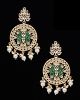 Statement lotus flower kundan earrings - bottle green EGGK12145 Indian Jewellery