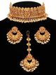 Wide Golden LCT Choker & Chand Earrings & Tikka NENA11047 Indian Jewellery