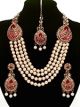 Asian 4-Stranded Pearl Mala Set - bright red NARL11424 Indian Jewellery