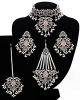 Silver Mughal Princess Indian Jewellery Set - Choker, Ear, Tikka & Jhumar - baby pink & grey NSEC11545 Indian Jewellery