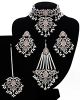 Silver Mughal Princess Indian Jewellery Set - Choker, Ear, Tikka & Jhumar - peach NSPC11558 Indian Jewellery