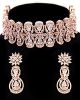 Modern Indian Wide Choker & medium chandelier earrings in CZ & Rose Gold NRWA11908 Indian Jewellery