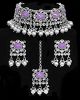 Silver Asian Indian Choker & Studs Jewellery Set - Lilac NSUK11995 Indian Jewellery