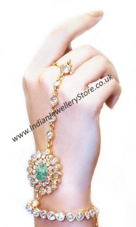 Mint Green & Gold Indian Hand Jewellery Online