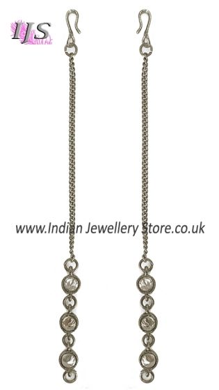 Silver, Simple Chain & CZ Diamond Asian Saharas (Ear Chains) ESWA11024 Indian Jewellery