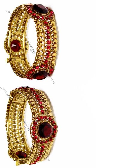 2 x Antique Heritage Maroon Gem Asian Bangles 2.6 WARC03008 Indian Jewellery