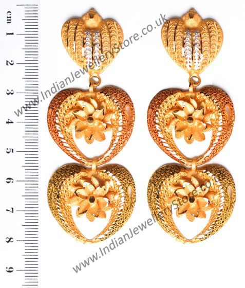 Large Matt Gold 22k Effect Flower Earrings EEWN10381 Indian Jewellery
