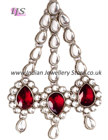 PRIYA Jhumar - Silver & Dark Maroon Red PSRK03032 Indian Jewellery