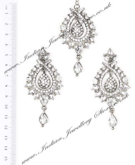 Kia Silver Earrings & Tikka Set - Kia ISWK10604C Indian Jewellery