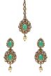 American Diamond, Antique Indian Earrings & Tikka - mint green IAGA11571 Indian Jewellery