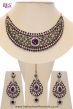 Crystal Collar Necklace Set - Purple-Green Ella NAMC10487 Indian Jewellery